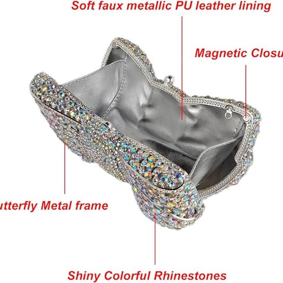 NEW Sparkling Bling Crystal Rhinestone Bow Clutch Purse: Pink Gold Silve… - Picture 12 of 17